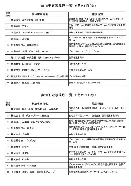 参加予定事業所一覧